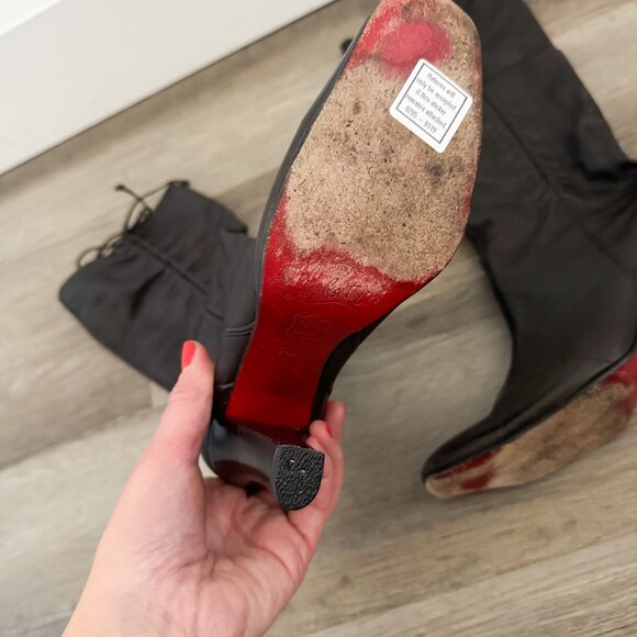 Louboutin Black Leather Knee High Heeled Boots EU 35.5 - Picture 3 of 6